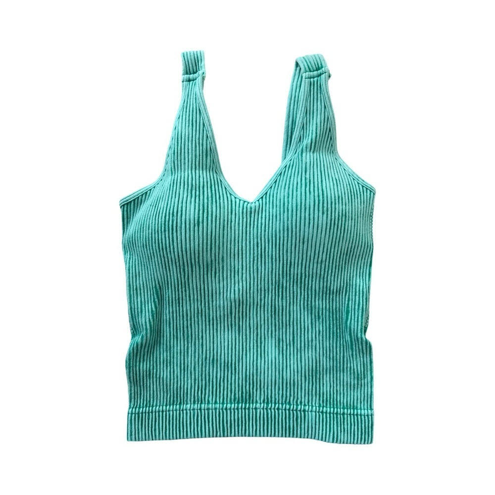 Zenana Outfitters Seafoam Green Washed Cropped Brami With Removable Pads